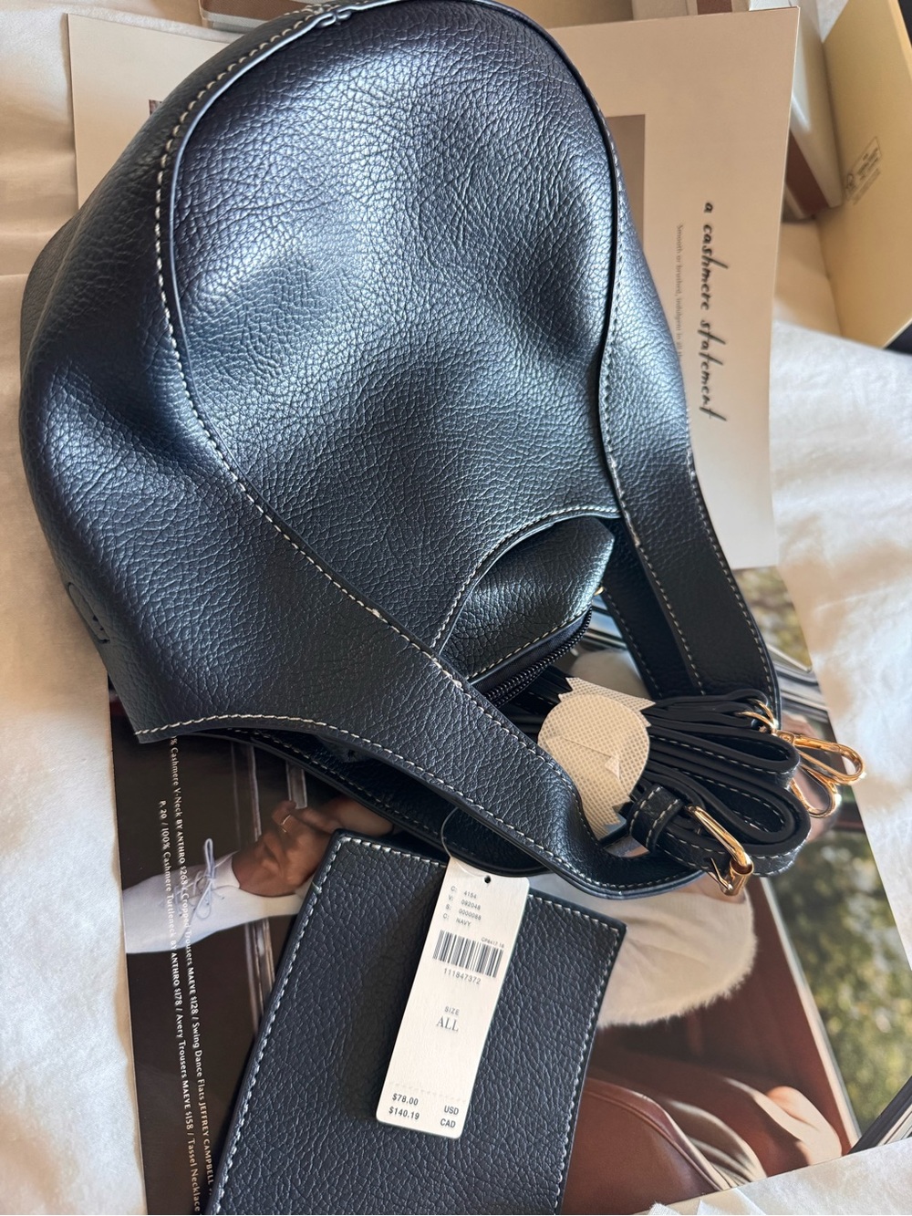 Anthropologie Navy Pebble-Texture super soft Shoulder Tote with Detachable Strap - Picture 3 of 6